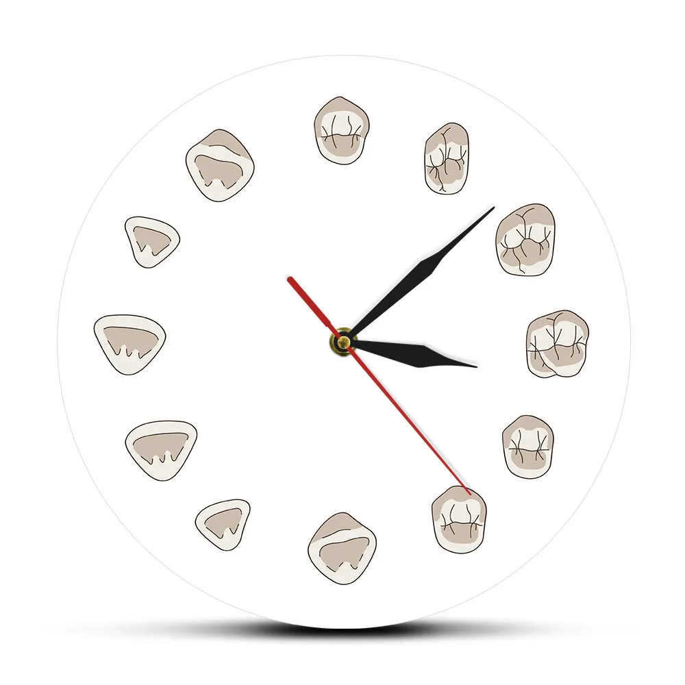 12 Teeth Silent Printed Wall Clock For Medical Dental Office Educational Hygienist Oral Artwork Modern Wall Watch Dentist Gift