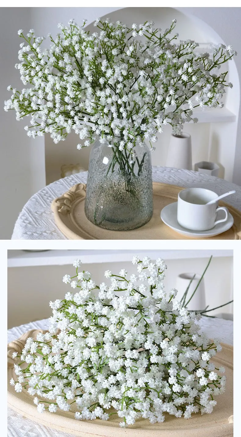 10 Stück künstliche Latex-Plastikblumen im Baby's Breath-Stil für Hochzeitsdekoration, Brautstrauß, künstliche Gypsophila, Party- und Heimdekoration. – Detail 1