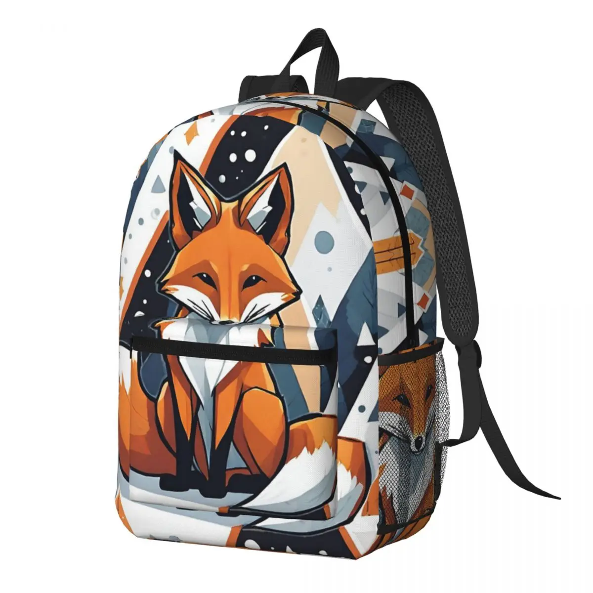 Smiling Geometric Fox Backpack Daypack Large Capacity Children BookBag School Bag Shoulder Bags for Men Women