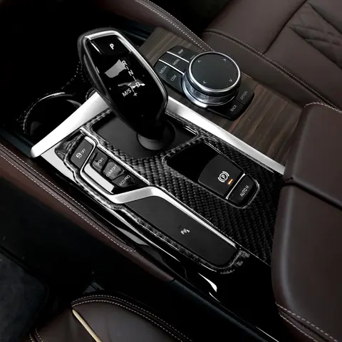 BMW 5 시리즈 G30 6GT G32 LHD RHD 액세서리 카본 파이버 스티커 기어 변속 버튼 패널 커버 인테리어 트림 자동차 스타일링