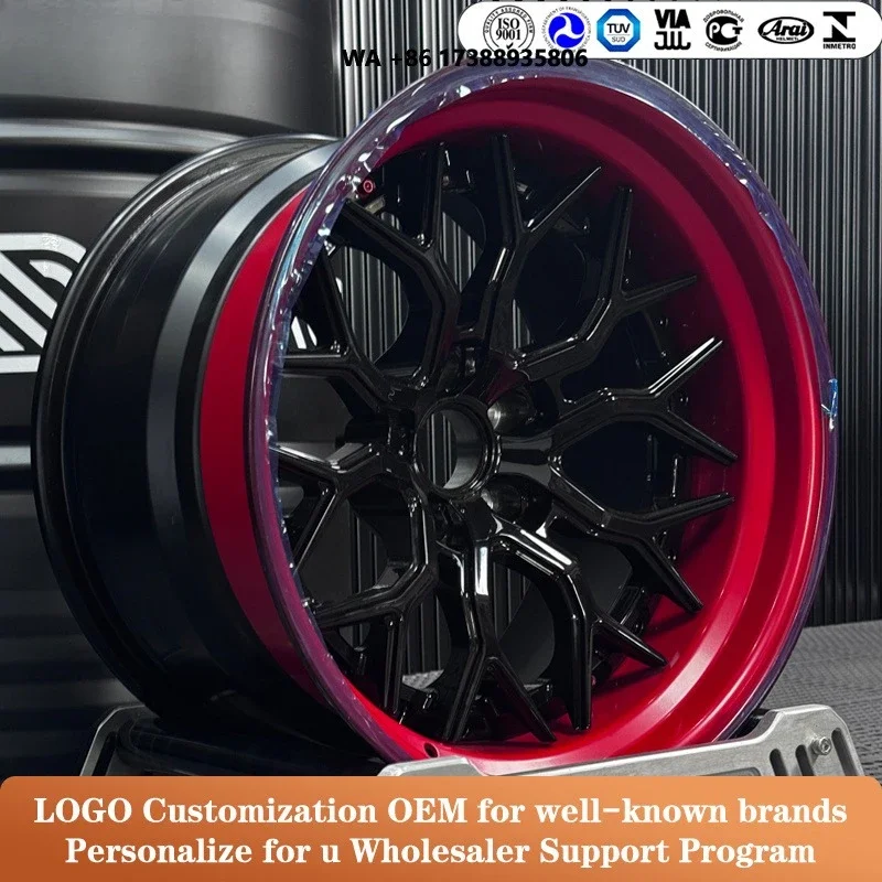 GUDE 3-piece Forged Wheel Hub, Red, 5-lug Deep Concave Rim 19 20 21 22 23 20 26 28 30-inch Wheel Hub Suitable for Passenger Cars