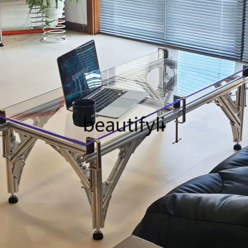 

Tempered glass coffee table simple modern light luxury Nordic rectangular metal coffee table living room home minimalist