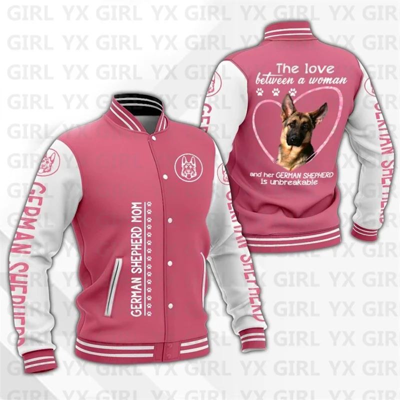 

German Shepherd Baseball Jacket Hoodie Varsity Letterman Jacket 3D Printed Baseball Button Jacket Love Dog Gift