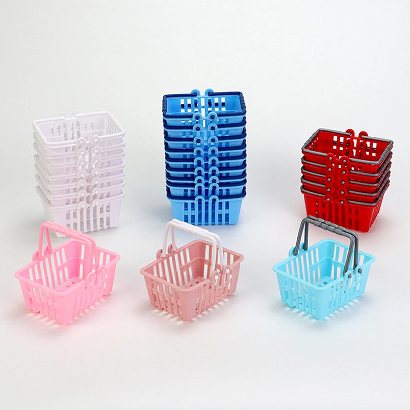Mini cestas de compras de plástico, juguetes de simulación, decoración en miniatura, accesorios para casa de muñecas, 10 unidades