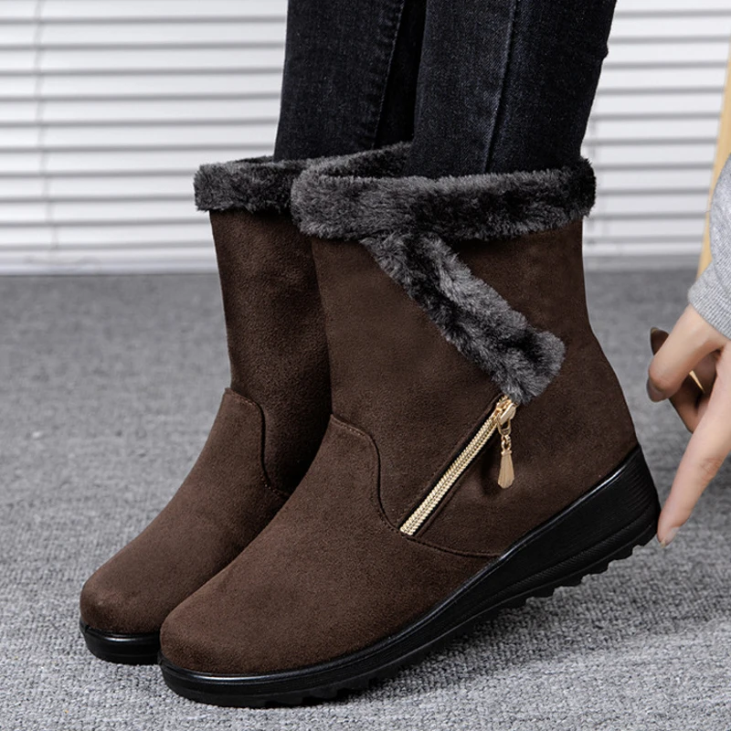 Women Winter Boots High-Top Zipper Platform Warm Plush Solid Color Snow Boot Fashion Shoes for Women Comfortable Zapatos Mujer