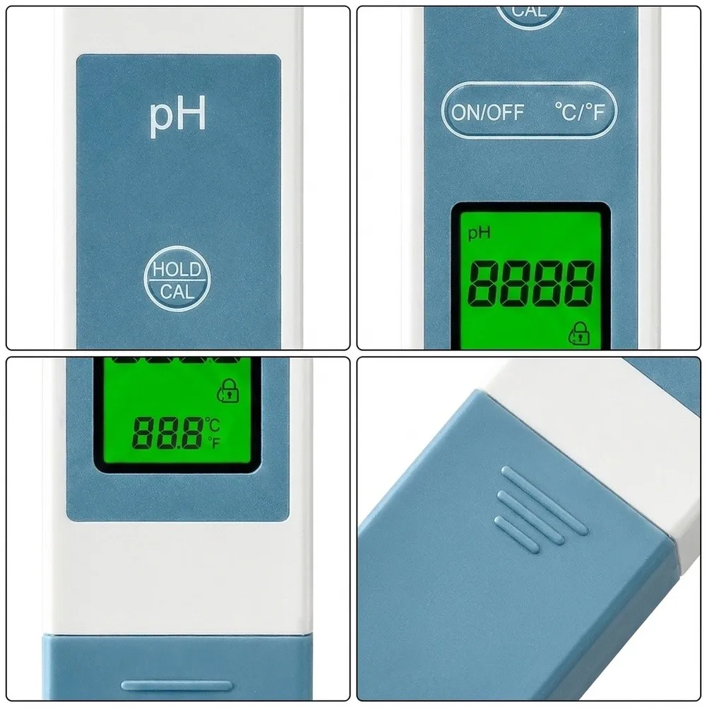 Digital pH Tester Pen For Water Quality Monitor Backlit LCD Display Compact Size 15 x 2.95cm for Aquarium and Pool Use