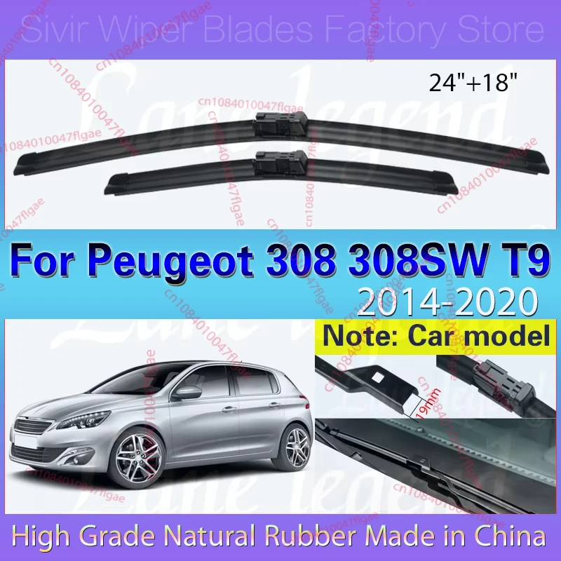 

Car Wiper For Peugeot 308 308SW T9 2014 - 2020 Front Wiper Blades Soft Rubber Windscreen Wipers Auto Windshield Brushes 24"+18"