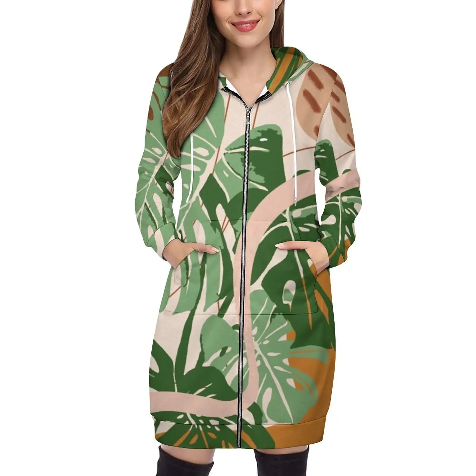 

Mid Century Modern Plant Art Abstract Monstera Illustration Hip Hop Hoodies Long Sleeve Hooded Sweatshirt Harajuku