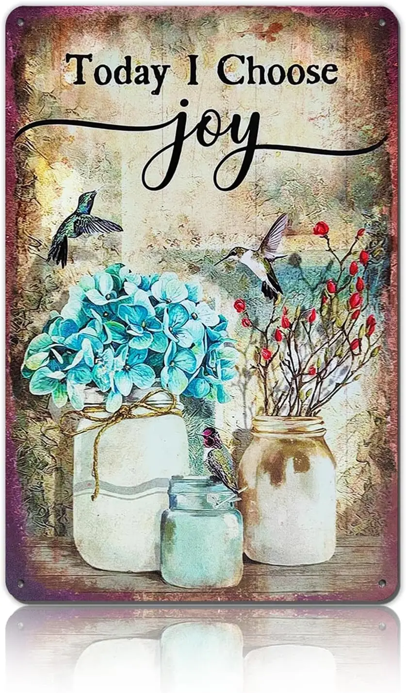 Vintage Garden Metal Tin Sign Flowers and Dragonfly Aluminium Sign - Today I Choose Joy Home Garden Porch Decor 12x8 Inch