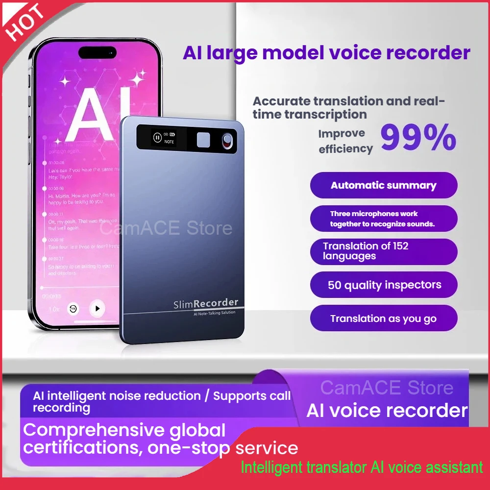 

AI Voice Recorder with ChatGPT-4 118 Languages AI Transcription Mini Audio Recorder for Meeting Lecture Phone Call