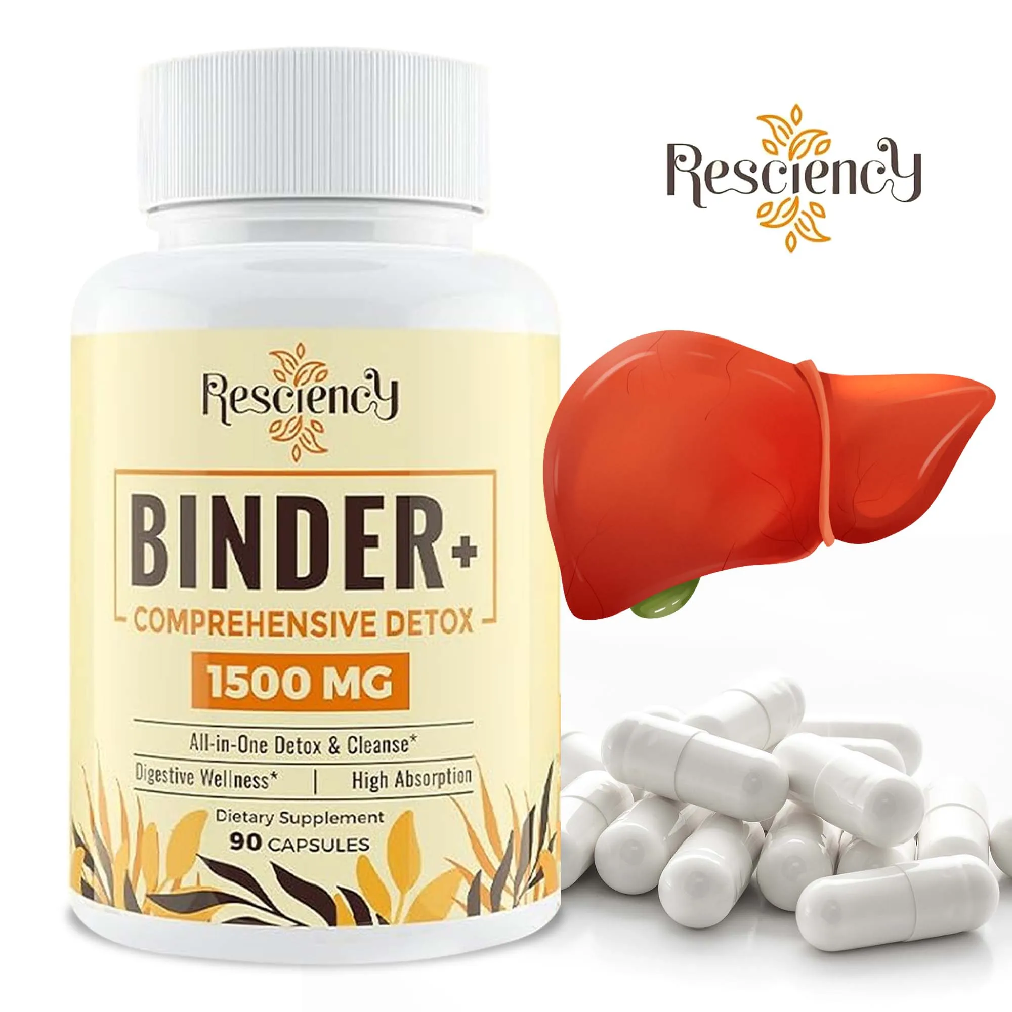 Detox Binder Supplement – Liver & Gut Detox Cleanse, Toxin Flush, Digestive, Max Absorption, Activated Charcoal