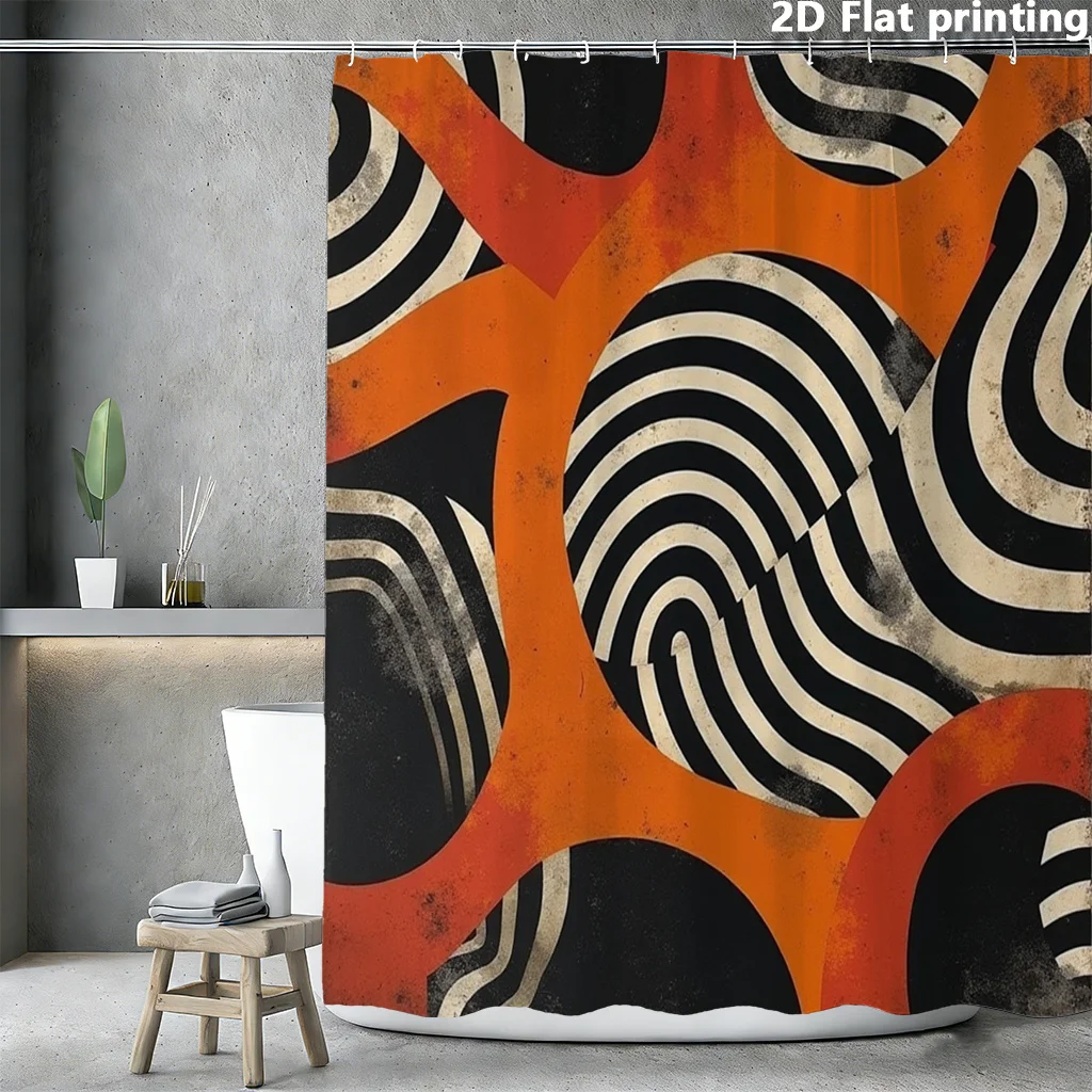 

Shower Curtain Abstract Modern Geometric Orange Black Wave Pattern Waterproof Bathroom Decor 180x180cm