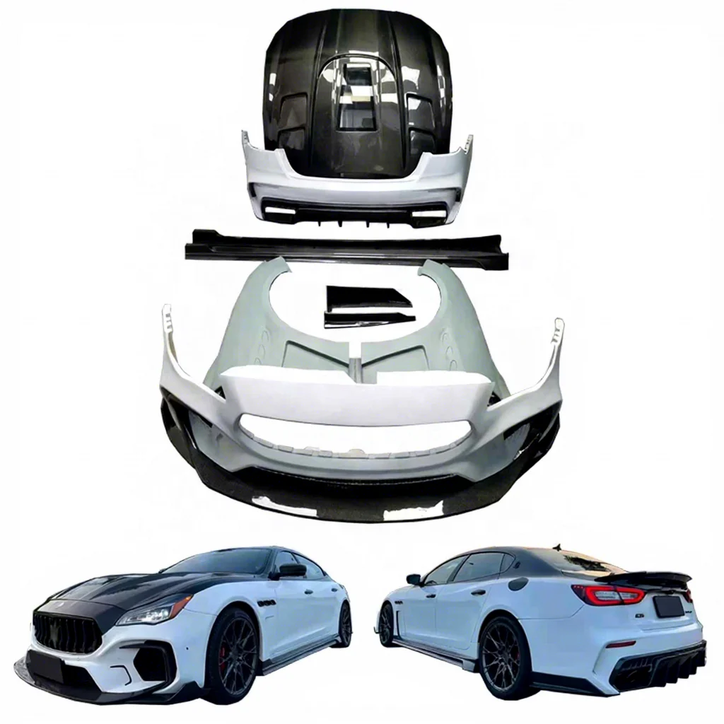 for YICKU New Arrival for Maserati Quattroporte Upgrade Topcar Wide Style Front Bumper Fenders Side Skirts Carbon Fiber Body Kit