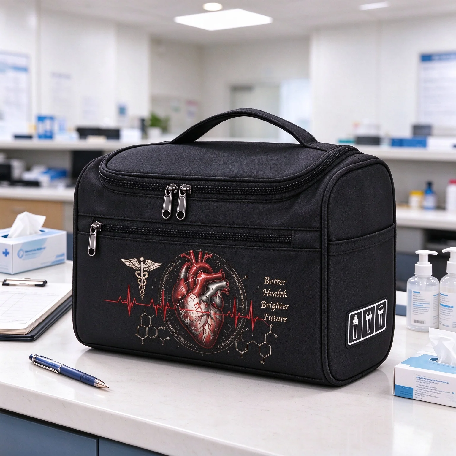 Toiletry Bag Vintage Human Heart ECG Print Travel Cosmetic Bag Portable Toiletry Organizer Gift for Nurse Medical Worker