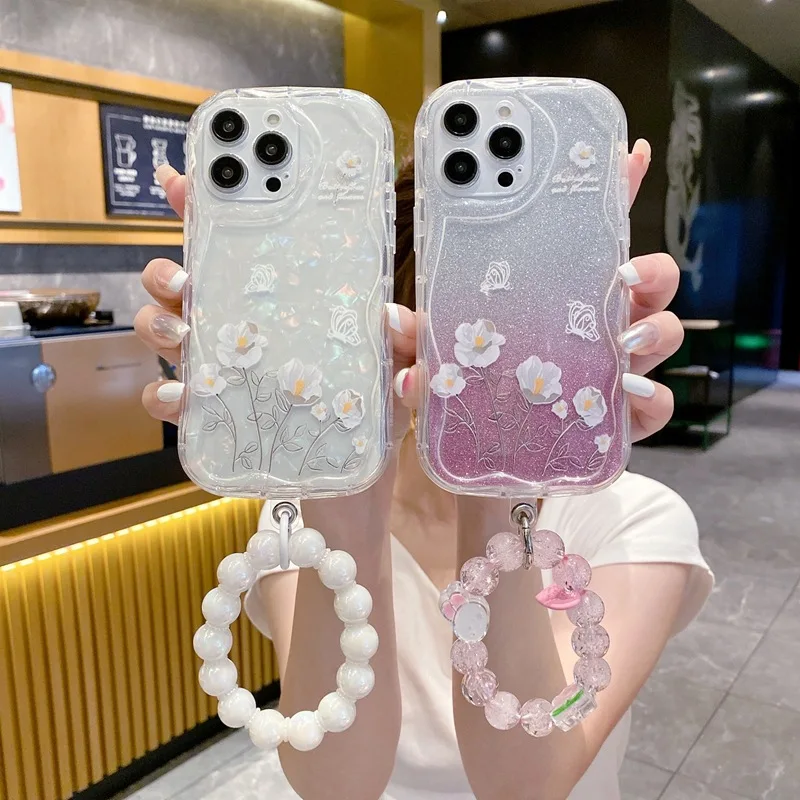 Bracelet Fresh Butterfly Flower Sparkling Creative Phone Case For Samsung Galaxy A37 A57 A56 A36 A35 A51 A71 A17 A07 A16 A26 A54
