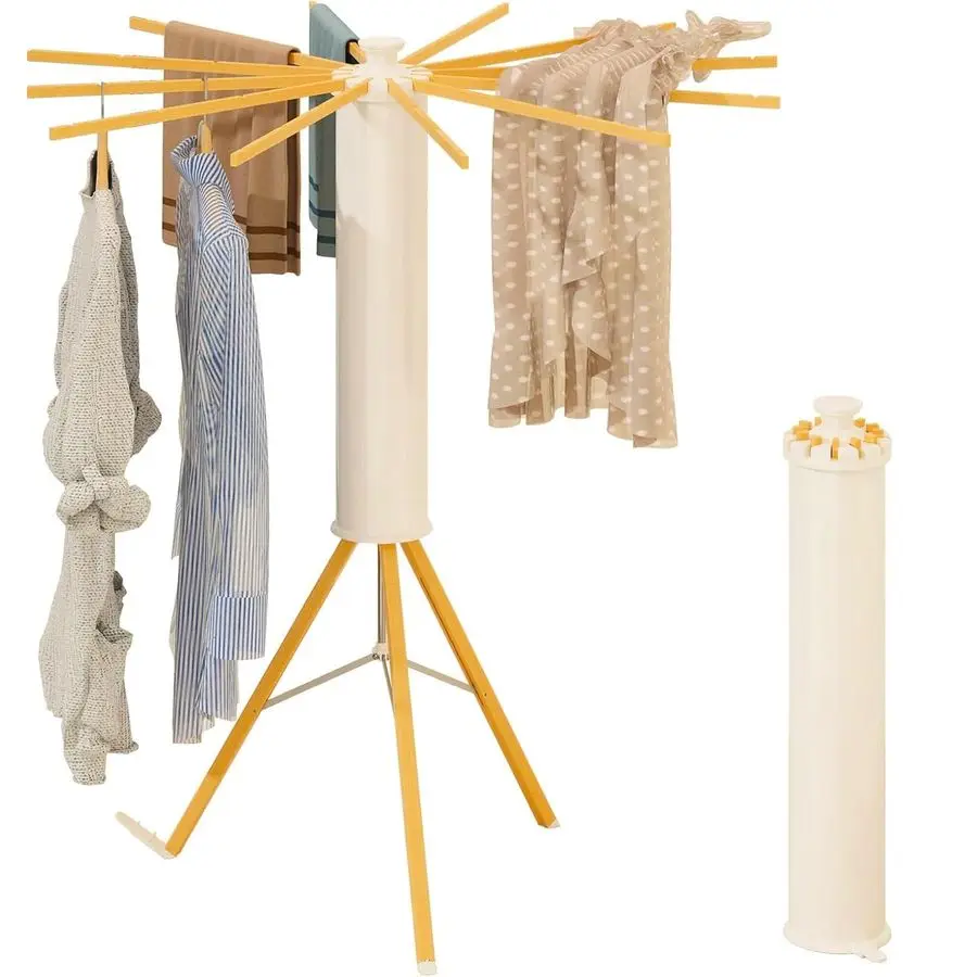 Tripod Drying Rack Portable, Foldable Drying Rack Clothing with 12 Wood Drying Arms, Standing Laundry Hanger Rack Round Collapsi