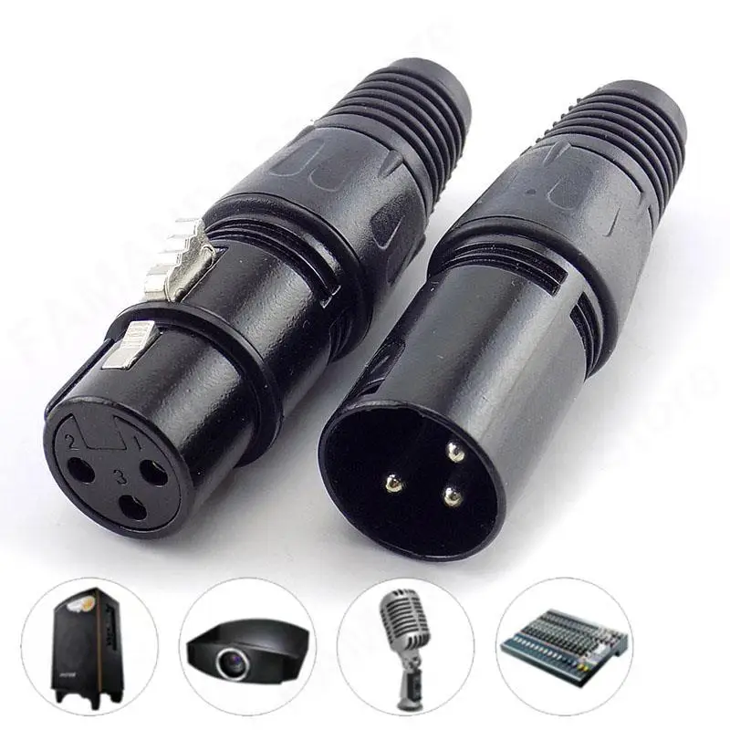 1 pair Male and Female 3 Pin XLR Microphone Audio AV Cable Plug mic Connectors Cable Terminals Sound plug m20