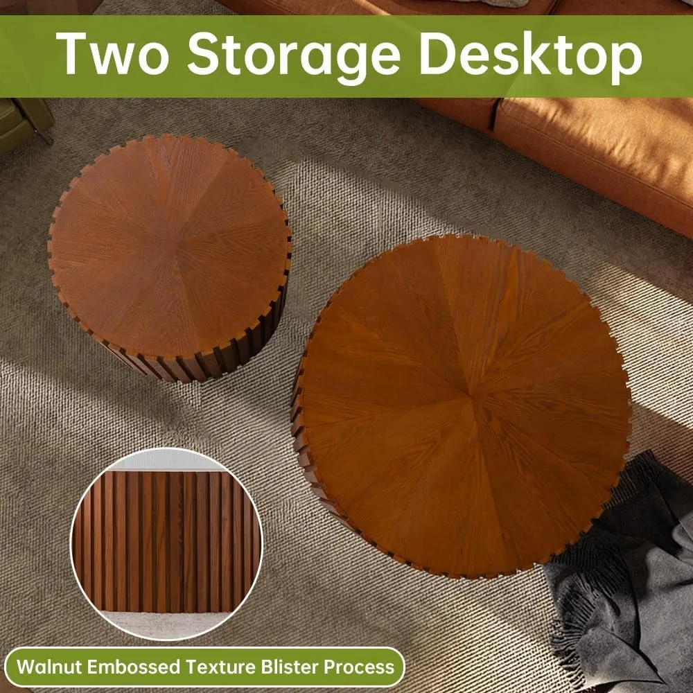 Круглый журнальный столик, современный рифленый журнальный столик, набор из 2-полосных круглых журнальных столиков, круглые барабанные столики для гостиной