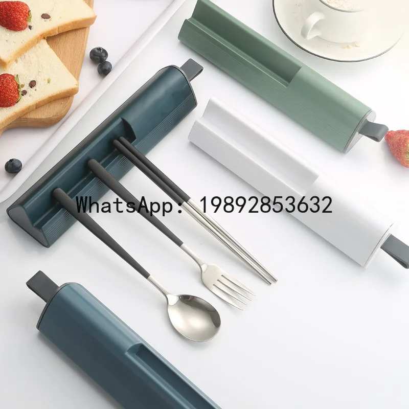 Zz304 stainless steel portable cutlery set - spoon, fork, chopsticks - student & office worker portable cutlery with pull-out