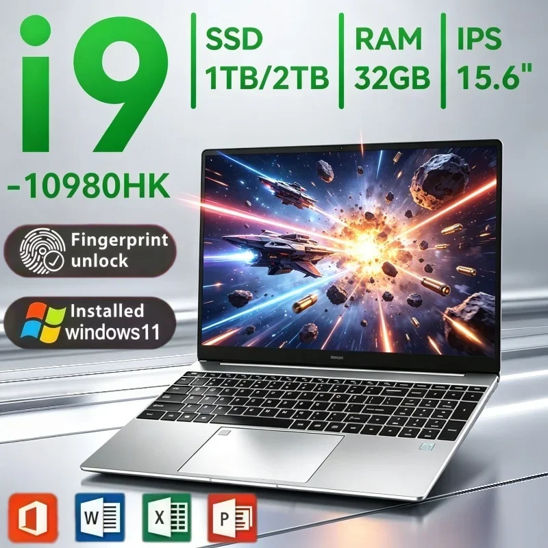 Portable 15.6" Laptop With Intel I9-10980HK Processor 32GB RAM 2TB SSD Windows 11 Fingerprint For Office Use