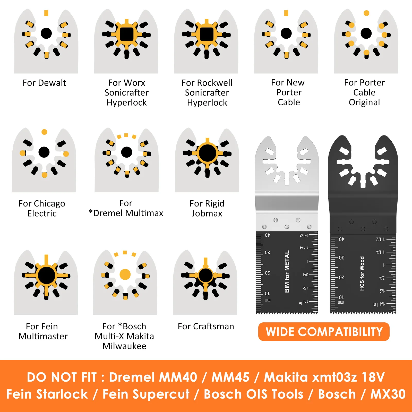 Neues 8-teiliges Set mit oszillierenden Sägeblättern, Bimetall-Multitool-Klingen-Set aus Edelstahl, Schnellverschluss-Oszillierblättern, präzise