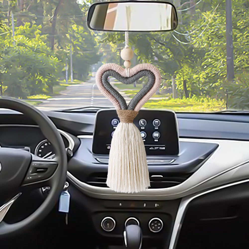 Creative Hand-woven DIY Nordic Style Cotton Rope Tassel Love Pendant Car Interior Decorations