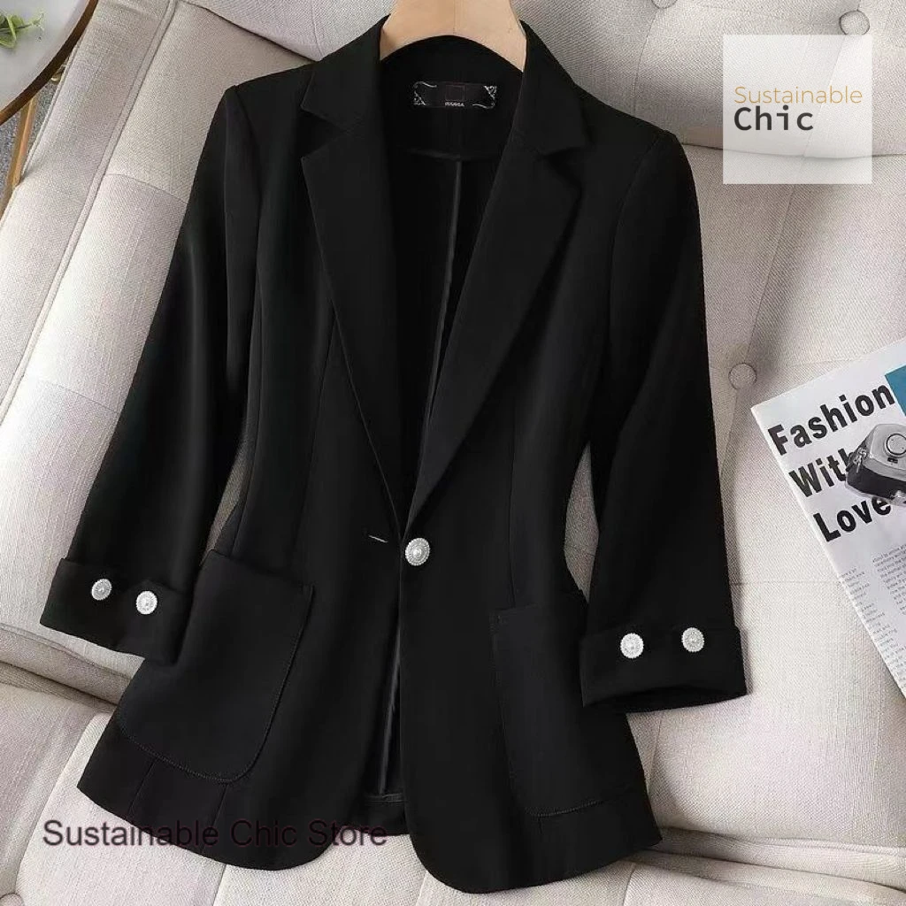 Korean version of the thin suit slim coat female summer short temperament slim casual seven-point sleeve Joker  women clothing