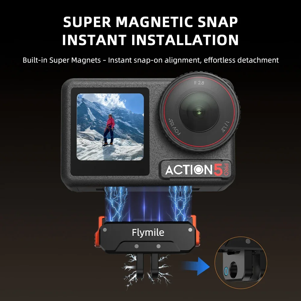 محول تركيب مغناطيسي من Flymile لملحقات DJI Action 5 Pro/Osmo 360 دعامة تثبيت قاعدة سريعة الإصدار