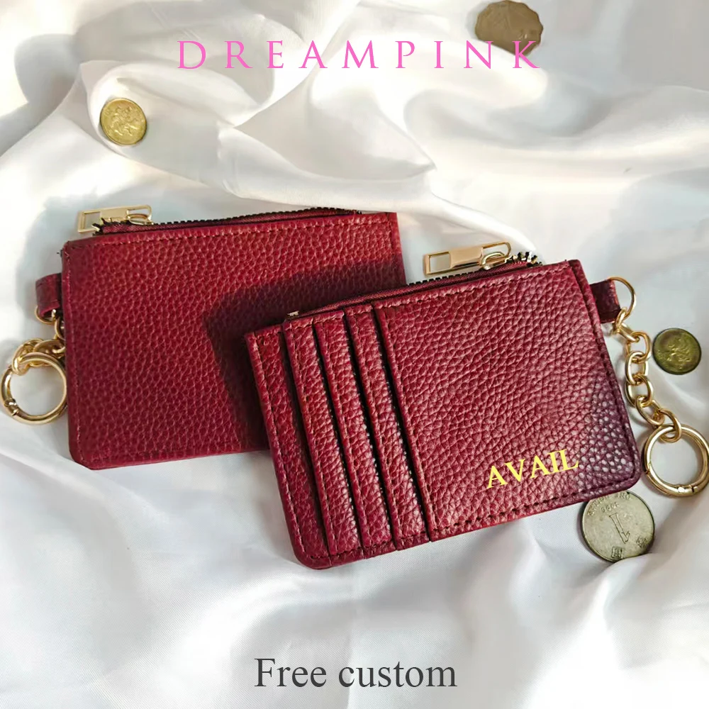 Personalized Letters Slim Credit Card Holder With Keychain Custom Name Female Small Zip Coin Purse Cards Wallet