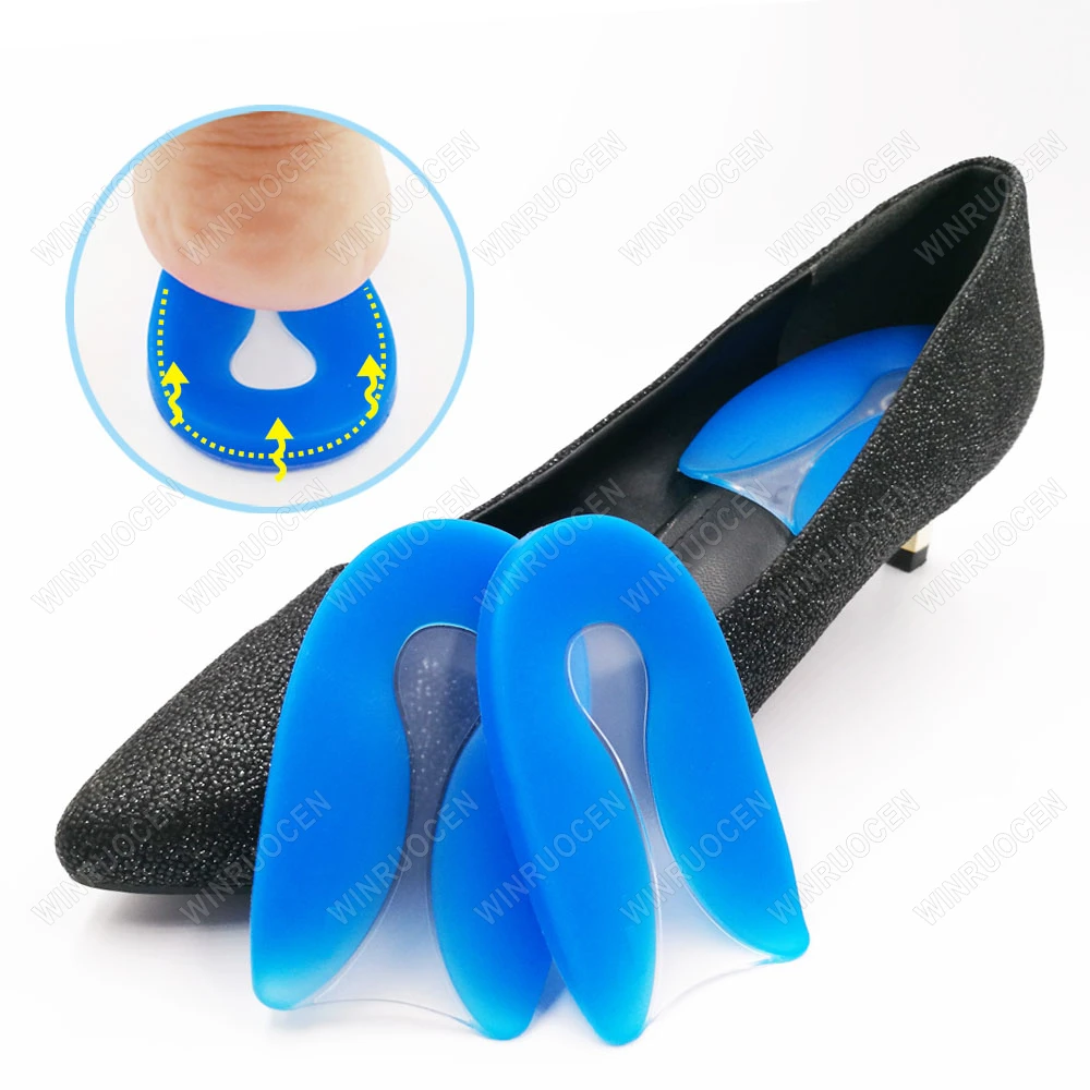 1/2 Pairs للجنسين هلام السيليكون كعب حماة U-شكل التهاب اللفافة الأخمصية كعب حفز الإغاثة امتصاص الصدمات ذاتية اللصق WINRUOCEN