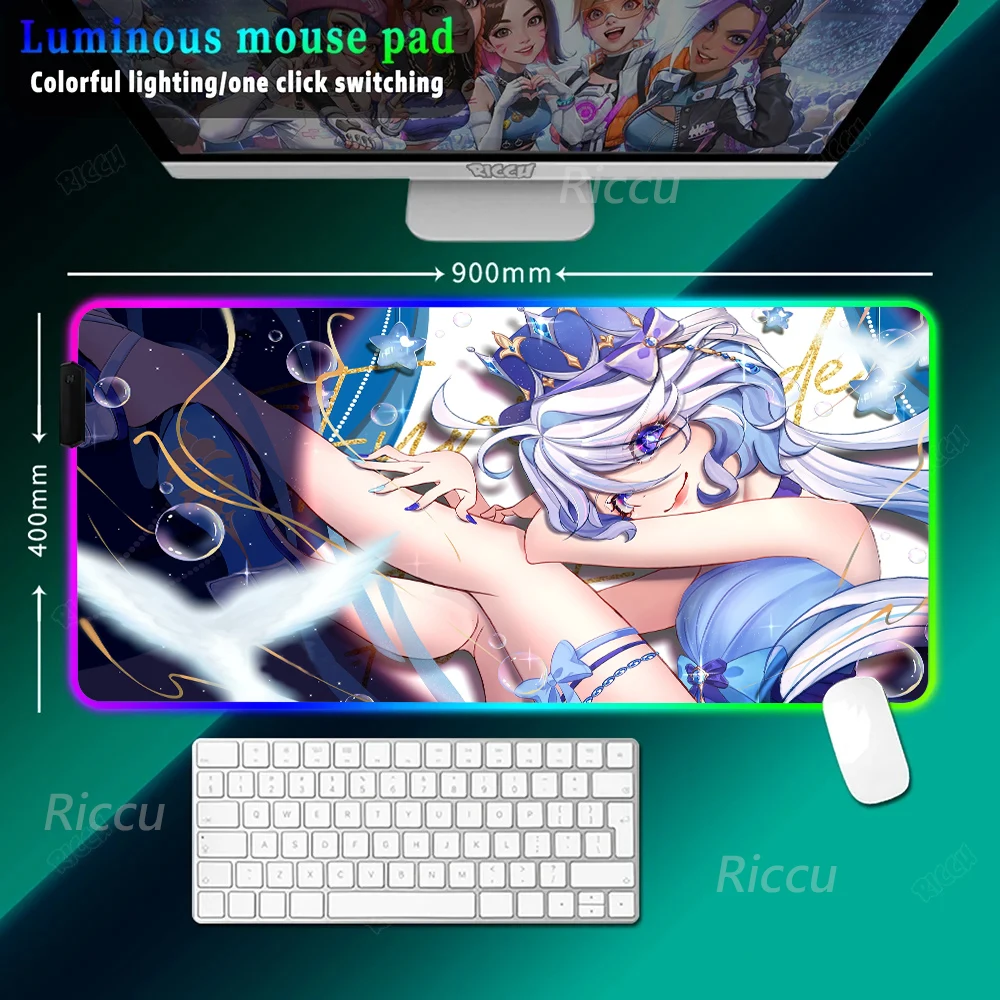 

Genshin Impact Furina Anime HD printing Large size RGB Gaming Keyboard LED Light Desks Pad For Large game accessories Mouse Pad