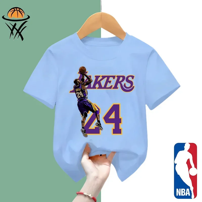 Basketball Lakers Kobe Pattern Commemorative Kids T-shirt Sports Short sleeve Boys girls shirt Casual top Black Mamba