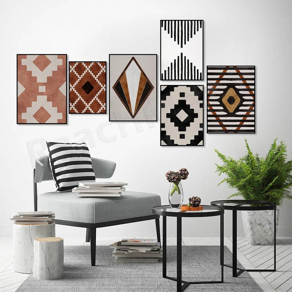 abstract aztec poster geometric minimalism boho canvas painting poster wall art mid century picture home decor mexico