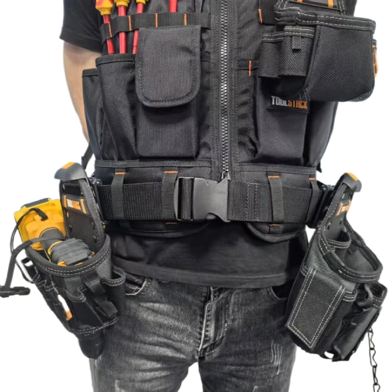 TOOLSTACK Heavy Construction Vest High Quality Toolkit Pouch Durable Work Vest Adjustable Buckle Multifunctional Tactical Vest