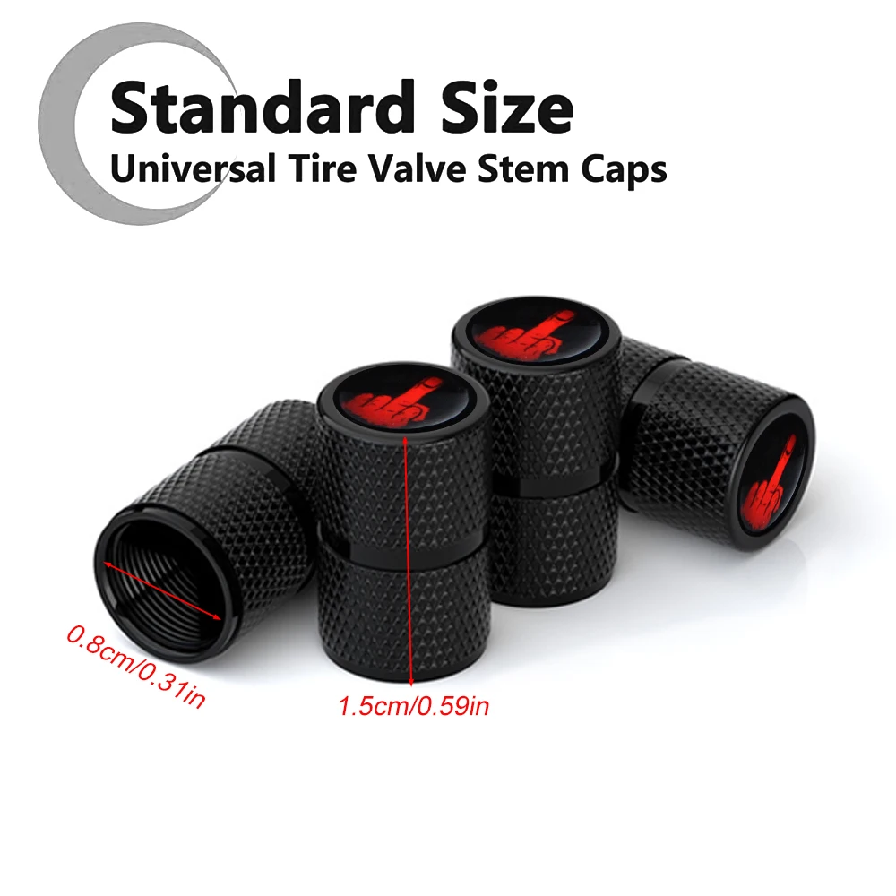 4Pcs Aluminum Tire Valve Caps with Middle Finger Shape Stem Covers for Cars, Trucks, Bikes, Motorcycles, Bicycles, Accessories