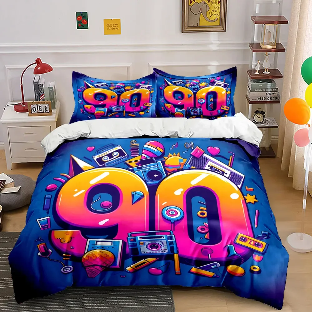 Conjunto de Decoração com Design Retrô dos Anos 90, Capa de Edredom Macia e Confortável, Inclui 1*Capa de Edredom e 2*Fronhas, presente