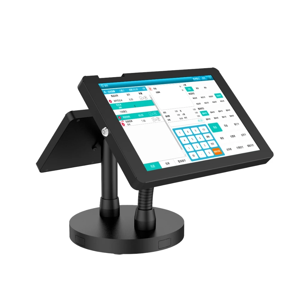 

Metal 360 Degree Gooseneck Tablet POS Stand with Dual Screen Holder for Checkout Counter Restaurant