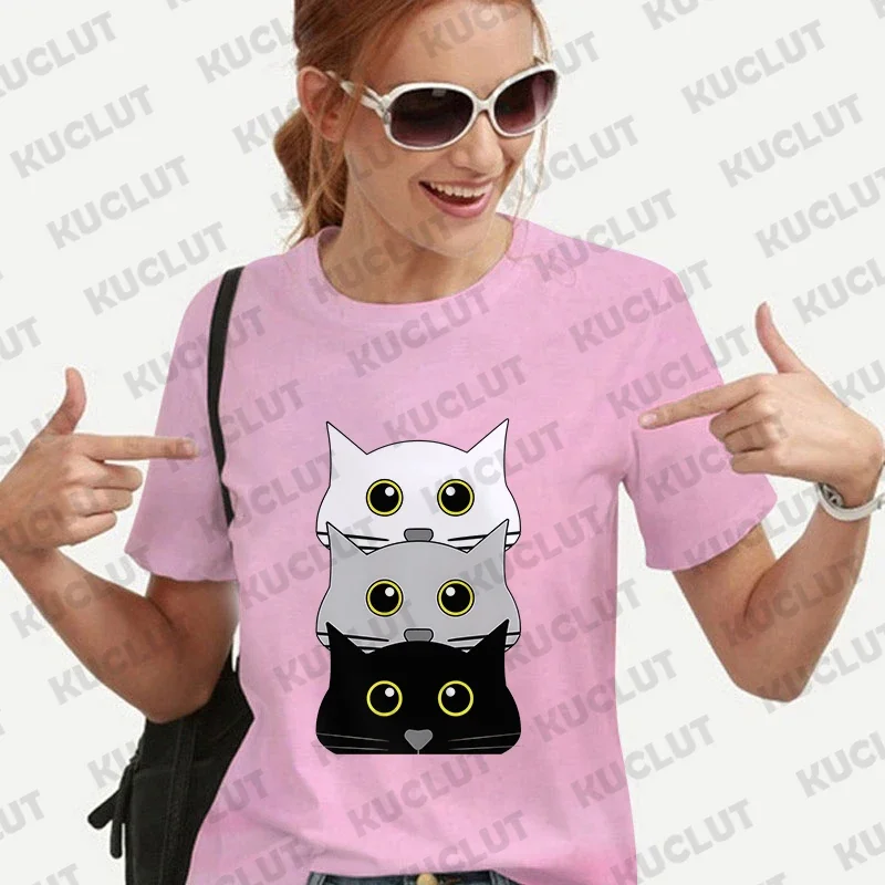 Grappige Zwarte Kat Tee Shirt Vrouwen Kleding Anime Designer Harajuku Esthetische Mode Streetwear Korte Mouw Tee Vrouwelijke Kleding