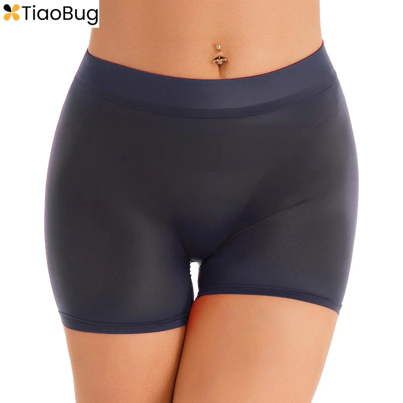 

Women Safe Boxer Shorts Sexy Lingerie See-through Glossy Stretchy Low Rise Short Pants Ladies Leggings Pants Underwear Nightwear