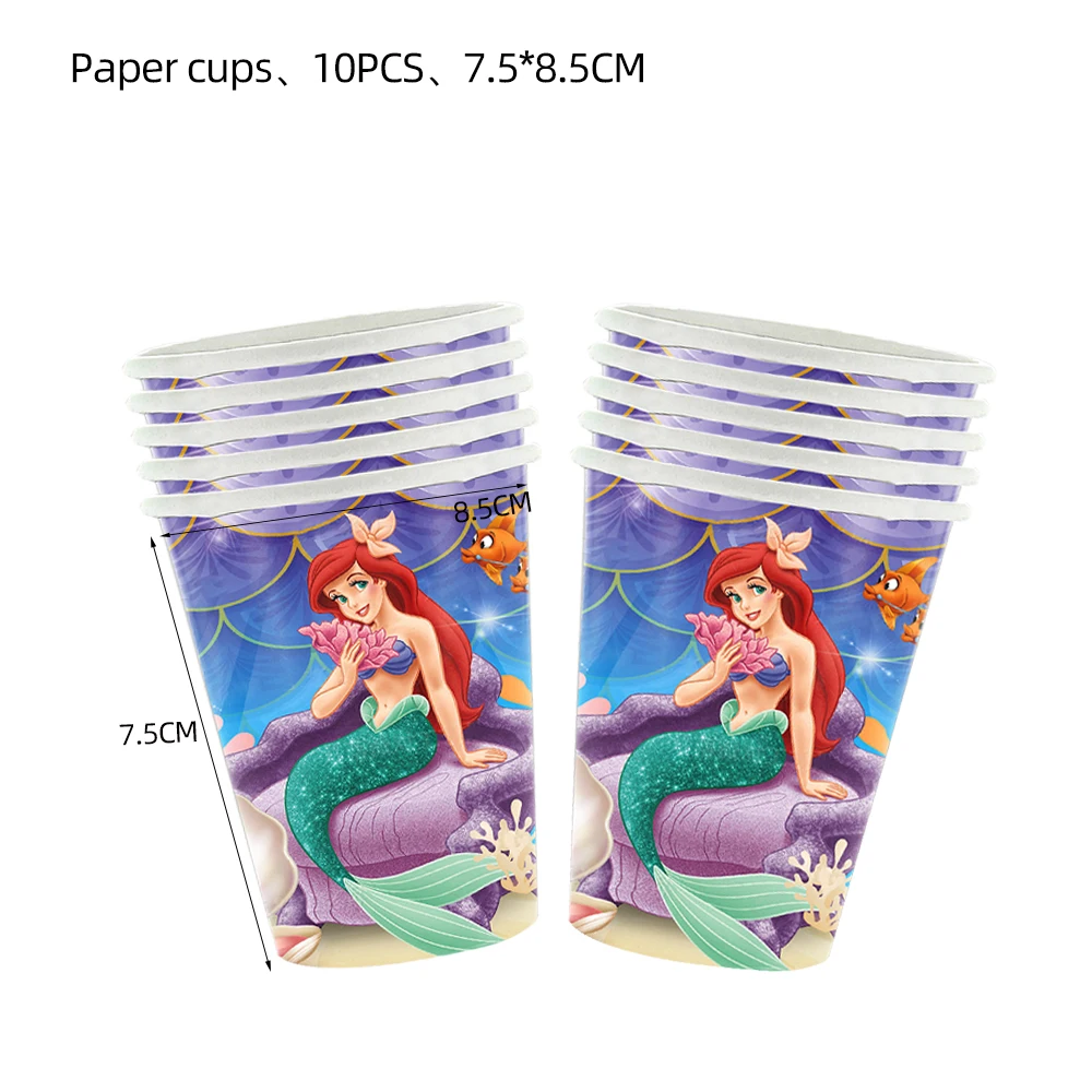 The Little Mermaid Princess Ariel Birthday Party Decoration Disposable Dinnerware Cup Plate Cake Topper for Girls Baby Shower