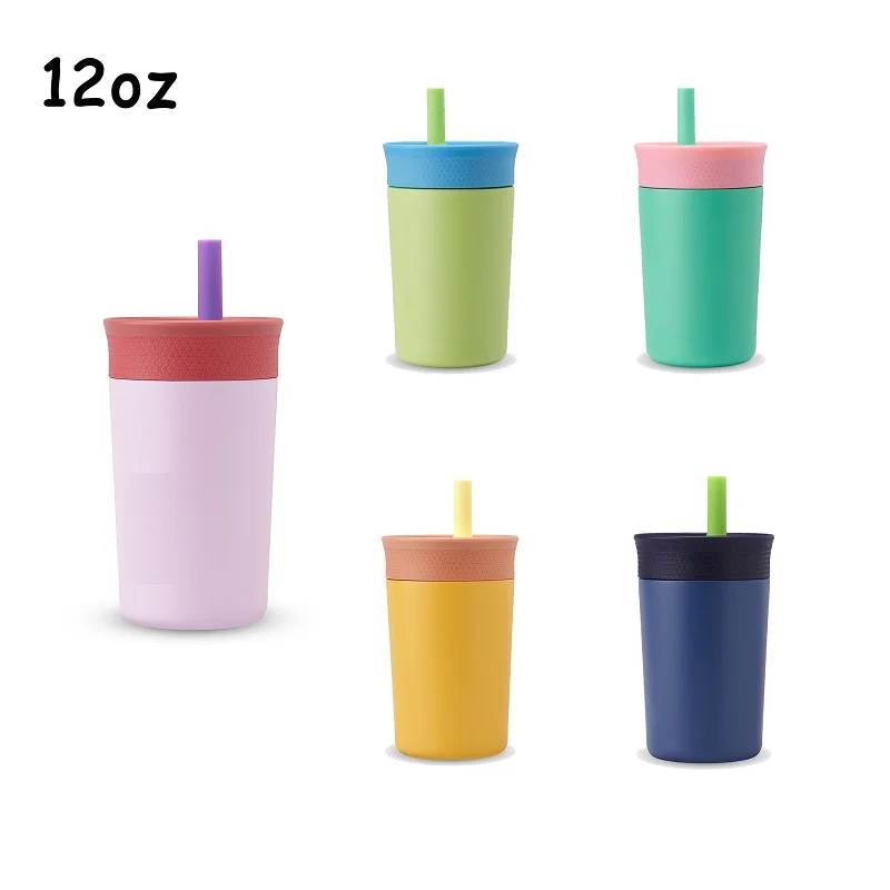 12OZ Creative Thermos Cup With Straw,Double Layer Stainless Steel Vacuum Flasks,Portable Coffee Mug Drinkware,Mini Water Cup