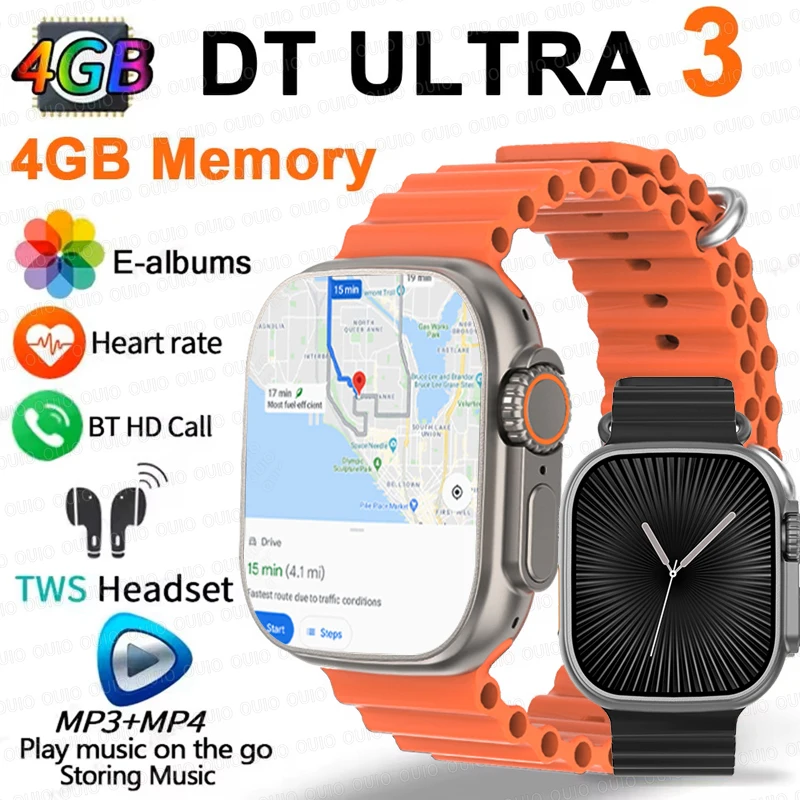 2025New DT Ultra 3 Pro Google mapa GPS SmartWatch 32G memoria música vídeo NFC Bluetooth llamada impermeable SmartWatch para Android iOS