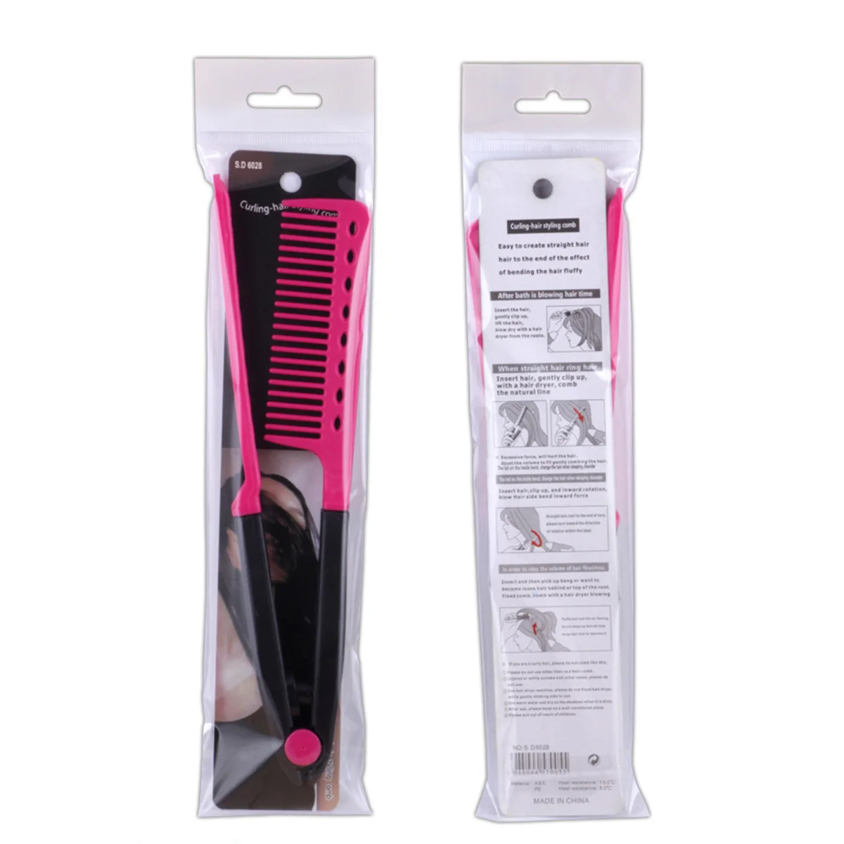 

V Shape Folding Hairbrush Hair Straightener Comb Red Portable Spring Loaded Tension Detangle Shine Styling Tool Salon
