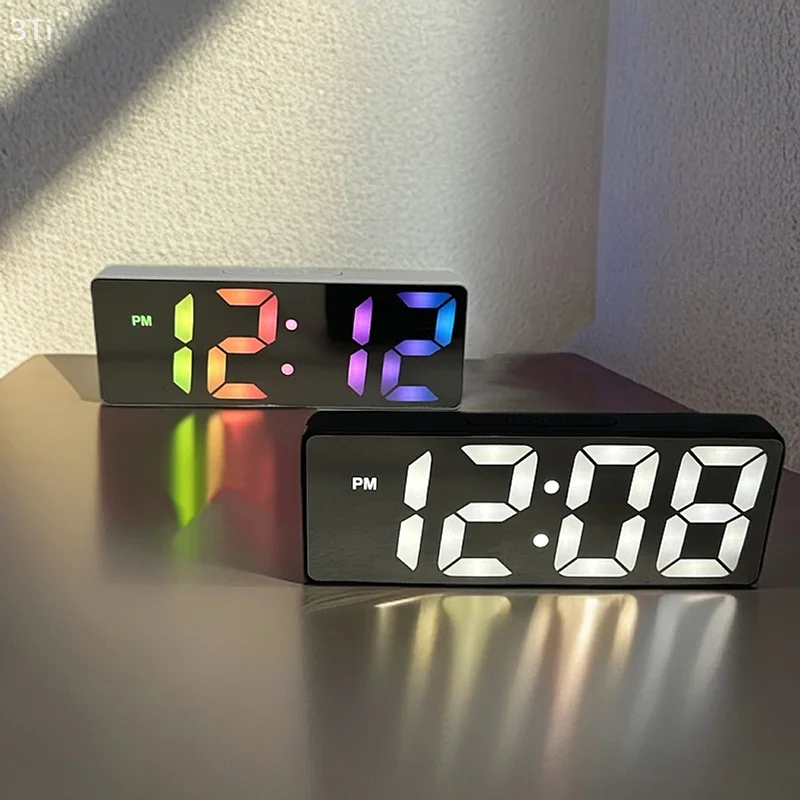 LED Mini Mirror Alarm Clock Electronic Digital Alarm Clock Digital Table Clock Room Desk Decorating Smart Small Tools Home