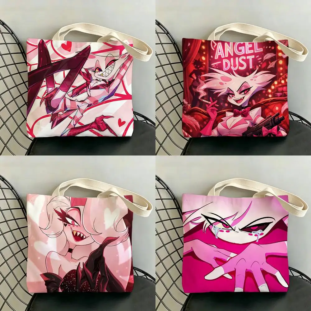 Angel Dust H-Hazbin H-Hotel Storage Bags Double-Sided Print Large Tote Bag Durable Beach Picnic Foldable Gift Eco