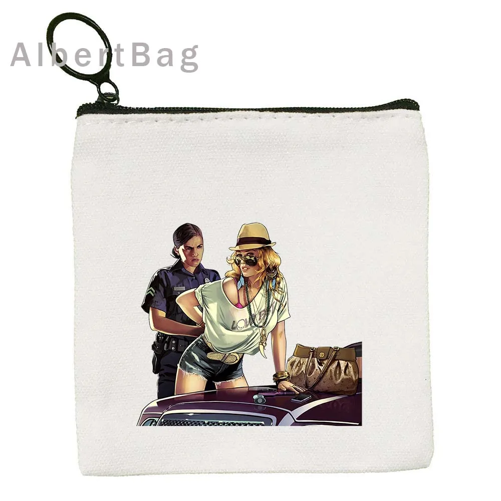 GTA V Gun Man Robbery GTA 5 Game Grand Theft Auto 5 Vice City Canvas Coin Purse Key Case Storage Card Bags Wallet Zipper Pouch