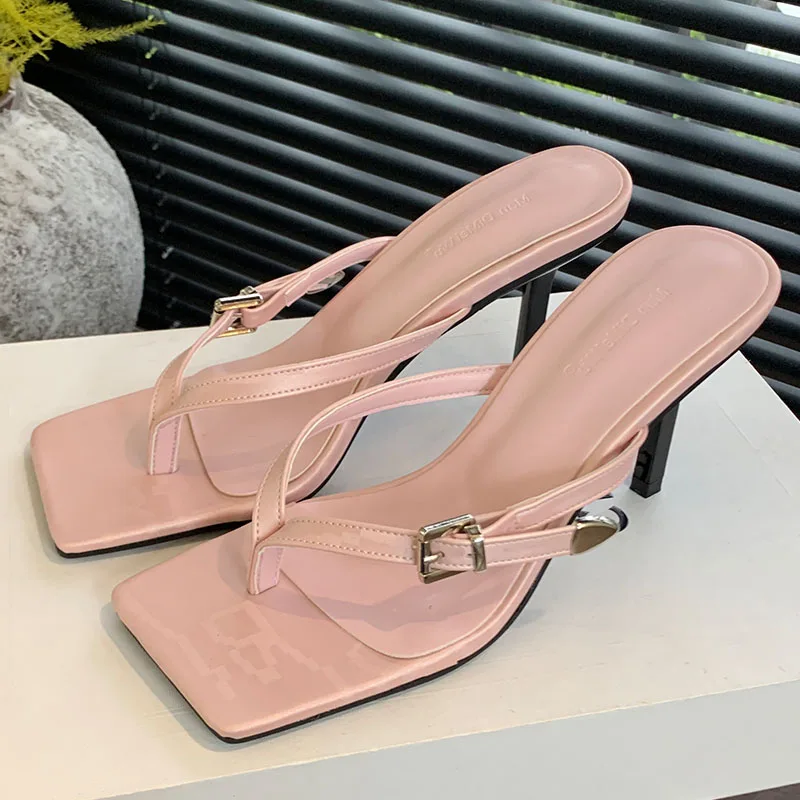 Pantofole femminili décolleté calzature donna tacchi alti scivoli scarpe 2024 nuova moda fibbia in metallo scarpe con tacco donna infradito