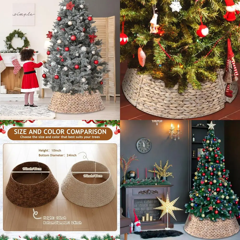 

Christmas Tree Collar Woven Wicker Farmhouse Rustic Tree Skirt Basket Ring for Christmas Decorations(White,24 Inches)