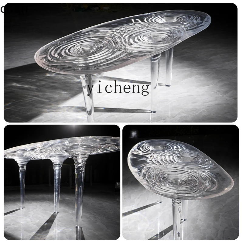 ZML light luxury household crystal coffee table transparent resin water ripple  whirlpool dining table modern sample tea table