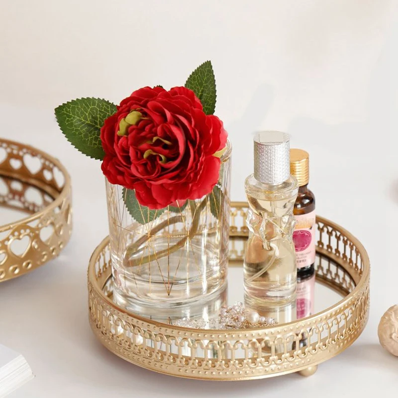北欧ガラス金鉄トレイ、家庭用ライト、高級装飾、フルーツトレイ、化粧品、ジュエリー収納